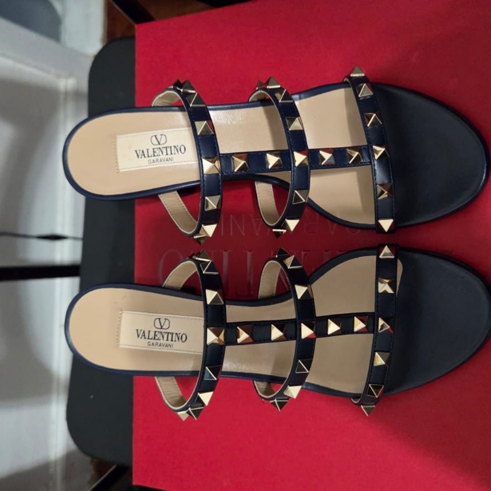 Valentino Black and Gold Studded Sandals - Picture 3 of 6
